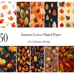 Autumn Leaves Digital Papers stilizzato stile boho e sfondi autunnali realistici scrapbooking stampabile per uso commerciale Download immediato