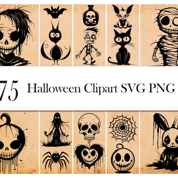 Halloween Clipart Svg Png Image Pumpkin Cat Bat Mummy Skull Skeleton Tumbstone Graveyard Witch Ghost Zombie Digital File Instant Download