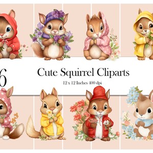 Adorable Squirrel : 26 PNG of Cute Squirrel Cliparts for commercial use Transparent Nursery decor digital download Baby shower gift Wall Art