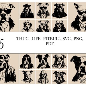 Pitbull Funny Clipart Pitbull Thug Life Svg American Pitbull dog Clipart Svg Png Files For Cricut Silhouette Cool Pitbull With Sunglasses