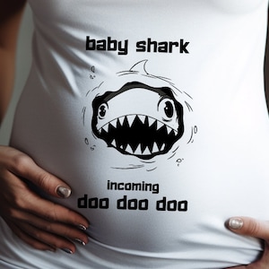 Baby Shark inkomende clipart, grappig cadeau voor zwangere vrouw, met en zonder tekst, digitaal bestand, Instant Download SVG PNG