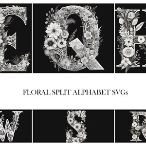 Alfabeto floral dividido quadro SVG alfabeto 26 alfabeto individual ótimo para criar designs para impressão download digital para uso comercial