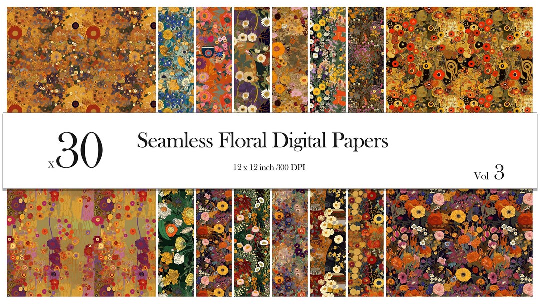 Seamless Floral Digital Papers Inspired by Gustav Klimt Paintings ...
