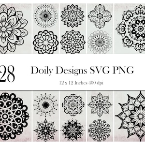 Paquet SVG de napperon. 128 PNG transparent de différents beaux napperons inspirés des fleurs étoiles flocons de neige. Téléchargement instantané de fichiers numériques