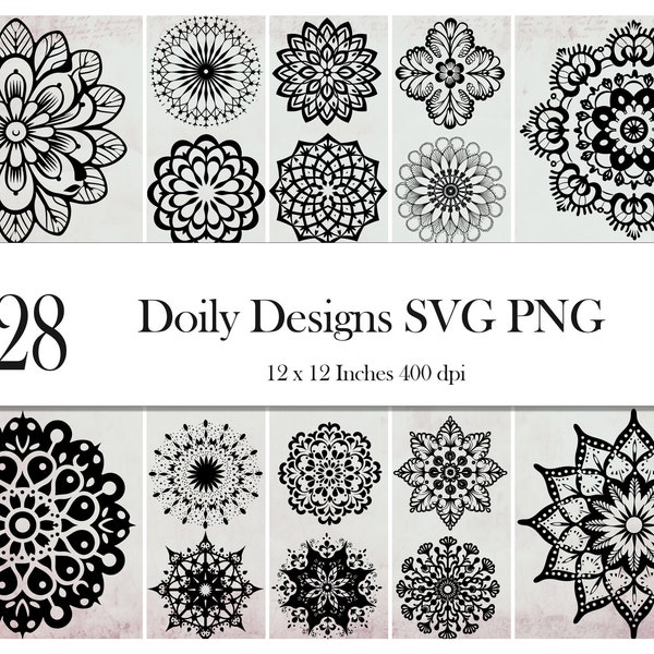 Doily SVG Bundle. 128 Transparent PNG of Different Beautiful Doilies Inspired by Flowers Stars Snow Flakes. Digital File Instant Download