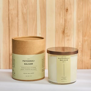 Patchouli, Balsam, and Cedarwood - Soy Wax Candle - Grounding Earthy Scent, Long-Lasting Clean Burn in Minimal Glass Jar
