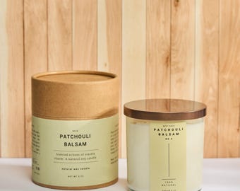 Patchouli Balsam Candle – Sweet and Earthy Soy Candle in Glass Jar