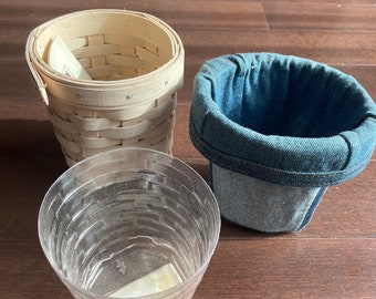 Signed Longaberger Basket, 2005 Success Start Pencil Basket (round) SIGNED by Mary Longaberger, includes denim liner and plastic protector