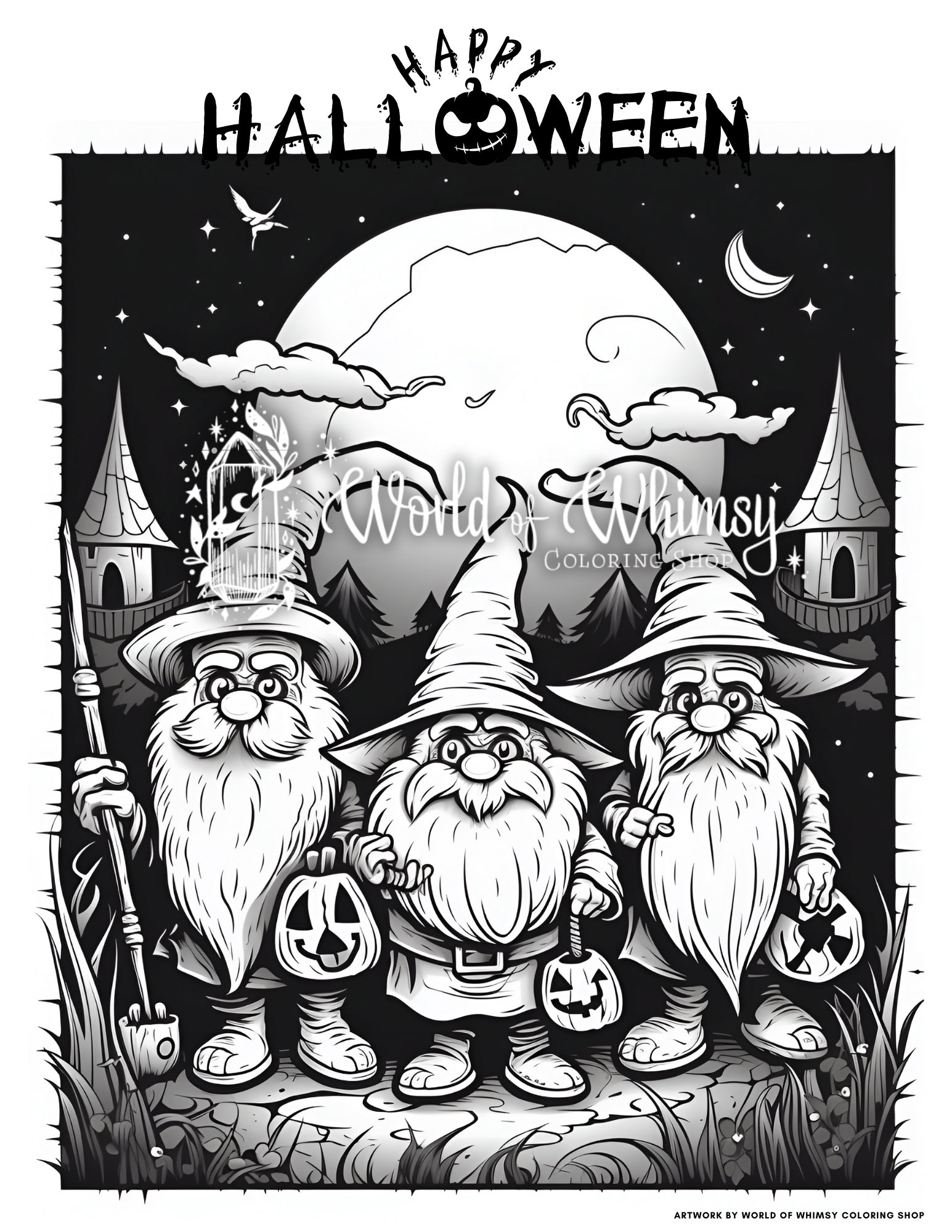 25 Halloween Gnomes Coloring Pages for Adults Creepy Gnome - Etsy