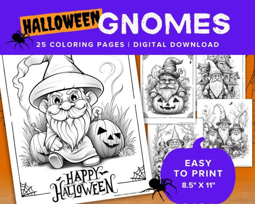 25 Halloween Gnomes Coloring Pages for Adults Creepy Gnome - Etsy