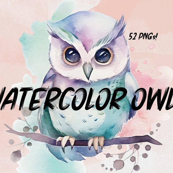 Watercolor Cute Owls Clipart Mega Pack, Transparent PNGs, Baby Owls Included, High Quality, Private and Commercial Use, 300 DPI