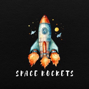 Space Watercolor Clipart, Space Rockets, Nursery Decor, Cute Rockets, Nursery Wall Art, Watercolor Clipart, Space for Kids, Space Clipart