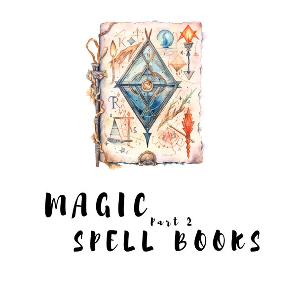 Magic Spell Books, Witchcraft Books, Magic Books, Hocus Pocus Book, Clipart Bundle, Fantasy Books, Fantasy Clipart, Commercial Use, Grimoire