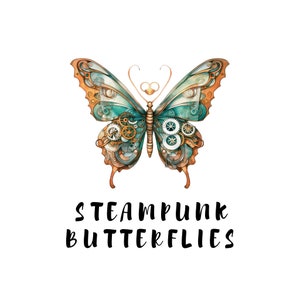 Livro de recortes, pacote de clipart, Steampunk, Junk Journal, clipart em aquarela, clipart de borboletas, borboletas em aquarela, animais Steampunk