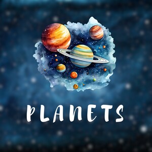 Planeten clipart, decor van de kwekerij, aquarel planeten, clipart bundel, aquarel clipart, ruimte voor kinderen, ruimte clipart, Instant Download