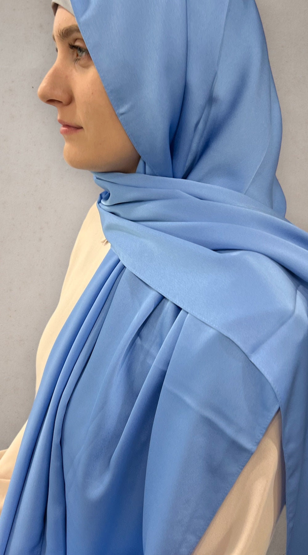 Beautiful blue long shiny silky cotton hijab / orna main image 1