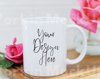 Valentine's Mug Mockup, 11oz Mug Mockup, Summer Mug Mockup, Flower Mug Mockup,feminine mock up, Pink Mug Mockup, Health and Wellness Mockup