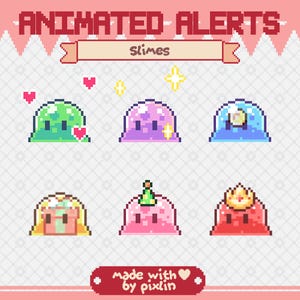 Slimes Stream Alert Pack | Animated Alerts | Cute Slimes Twitch Alerts | Colorful Pixel RPG Monster Alert | Cozy Overlay Bundle | 8 Alerts