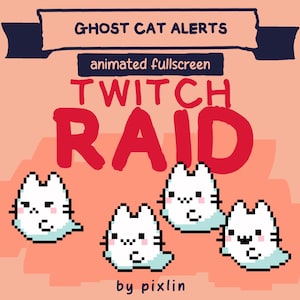 Ghost Cat Twitch Raid Alerts Pack | Animated Ghost Kitty Pixel Alerts | Gothic Halloween Streamer Kitten Pet Overlay Bundle | 3x Alerts