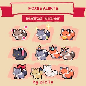Fox Twitch Alerts Pack | Animated Foxes Alerts | Red Silver White Black Fox Twitch Alerts | Cute Stream Alert | Fox Overlay | 8x Alerts