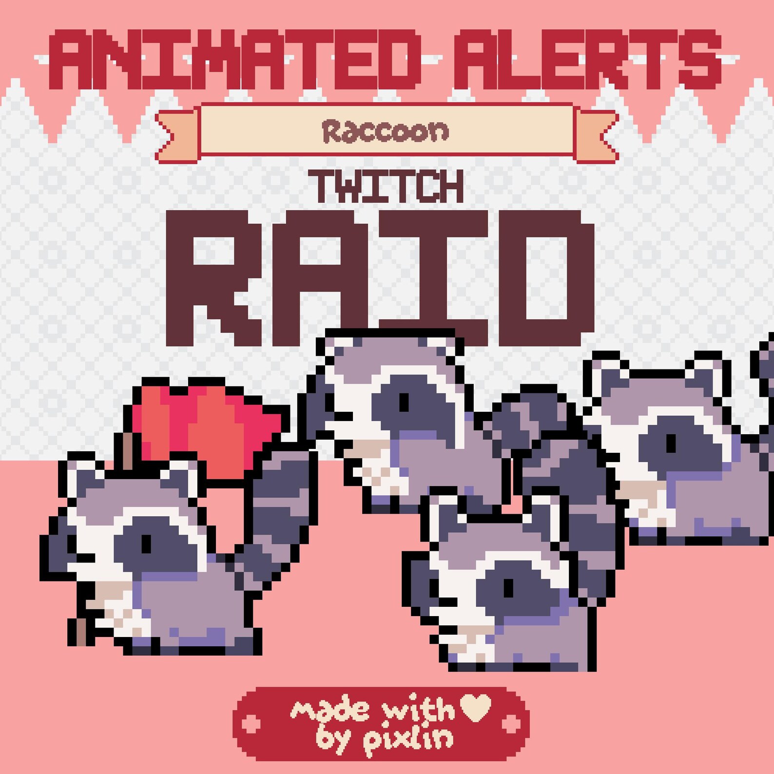 Raccoon Twitch Raid Alert Pack | Cute Animated Pixel Trash Panda Bundle ...