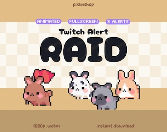 Alertas de Raid do Coelho Animado no Twitch | Recursos de Sobreposição de Transmissão Cottagecore (3x)