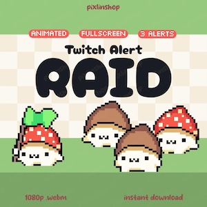 Animated Mushroom Twitch Raid Alerts | Cottagecore Stream Overlay Assets (3x)