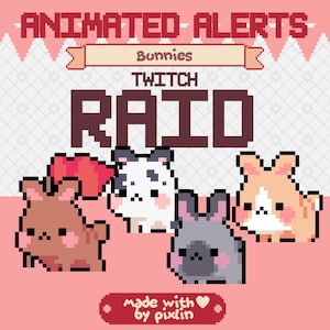 Bunny Raid Alert Pack | Animated Bunnies Alerts | Cute Rabbit Twitch Alerts | Pixel Stream Alert | Cozy Pixel Overlay Bundle | 3 Alerts