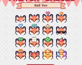 Conjunto de insignias de subtítulos de transmisión de Twitch de Red Fox Pixel / Insignias prediseñadas de Cute Fox / Insignias de subtítulos de Pixel Art / Insignias de Twitch de Red Fox / 16 insignias