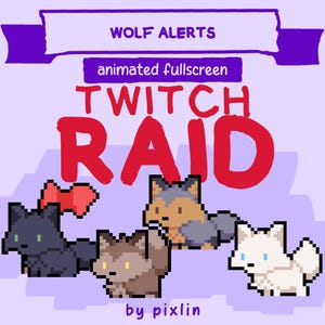Wolf Twitch Raid Alerts Pack | Animated Cute Pixel Wolf Alerts | Black White Red Husky Pet Stream Overlay Assets | 3x Alerts