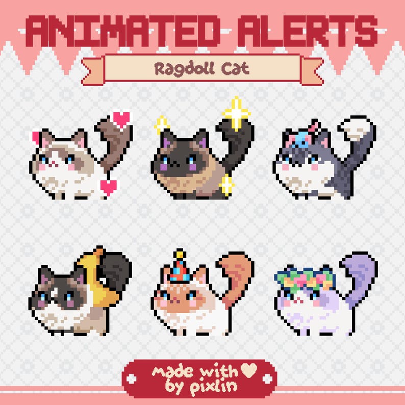Animated Ragdoll Cat Twitch Alerts | Kitty Stream Overlay Assets (8x ...