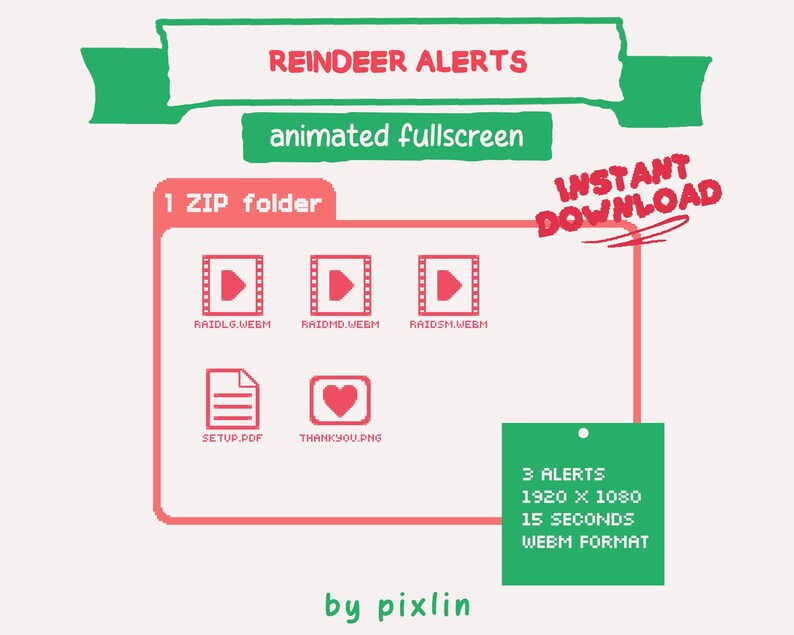 Christmas Reindeer Twitch Raid Alerts | Holiday Animated Pixel Caribou ...