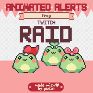 Pacchetto avvisi Frog Raid / Avvisi animati / Avvisi Twitch di rane carine / Avviso di flusso di Pixel Froggy Sprout / Pacchetto di sovrapposizioni di pixel accoglienti / 3 avvisi