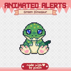 Green Dinosaur Pixel Animated Stream Alert | Cute Dinosaur Twitch Alert | Green Gecko Lizard Reptile Alert | 1 Alert