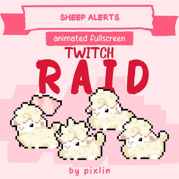 Sheep Twitch Raid Alert Pack | Cute Animated Pixel Sheep Bundle | Stream Lamb Pet Raid Overlay Assets | 3x Alerts