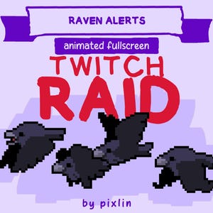 Raven Twitch Raid Alerts Pack | Animated Crow Pixel Alerts | Gothic Halloween Streamer Bird Pet Overlay Bundle | 3x Alerts