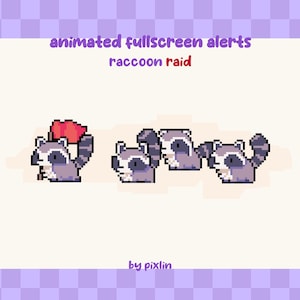 Animated Raccoon Twitch Raid Alerts | Trash Panda Stream Overlay Assets (3x)