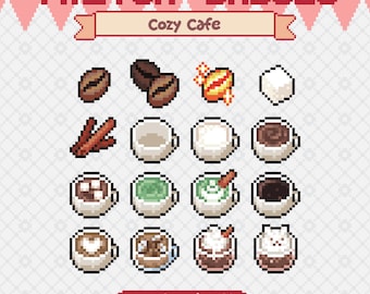 Juego de insignias de suscripción a Twitch de Cozy Cafe Pixel / Insignias de transmisión prefabricadas de Coffee Bean / Lindas insignias de suscripción de té con leche, café y matcha / 16 insignias