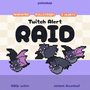 Geanimeerde Twitch-aanvalswaarschuwingen met vleermuizen | Halloween-streamoverlay-elementen (3x)