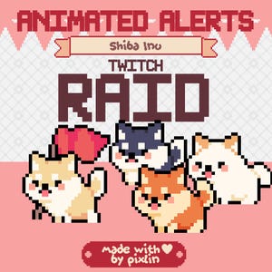 Shiba Inu Raid Pixel Alerts Pack | Animated Shiba Alerts | Cute Dog Twitch Alerts | Shiba Pet Stream Alert | Cozy Pixel Bundle | 3 Alerts
