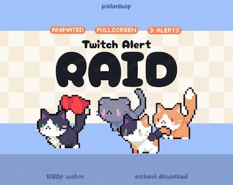 Alertas de Raid de Gatos Animados no Twitch | Recursos de Sobreposição de Gatinhos para Transmissão (3x)