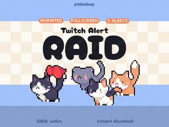 Animated Cat Twitch Raid Alerts | Kitty Stream Overlay Assets (3x)