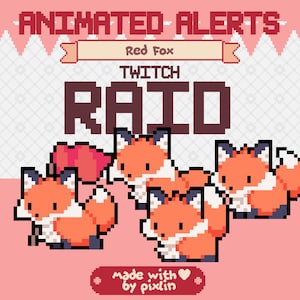 Red Fox Raid Pixel Alerts Pack | Animated Fox Alerts | Cute Fox Twitch Alerts | Red Fox Stream Alert | Cozy Overlay Bundle | 3 Alerts