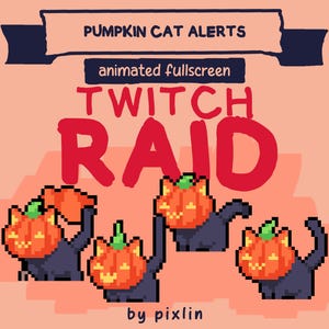 Pumpkin Cat Twitch Raid Alerts Pack | Animated Halloween Kitty Pixel Alerts | Gothic Spooky Streamer Kitten Pet Overlay Bundle | 3x Alerts