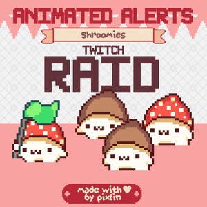 Mushroom Twitch Raid Alert Pack | Cottagecore Animated Pixel Shroom Bundle | Forest Pet Stream Overlay Assets for Fall | 3x Alerts