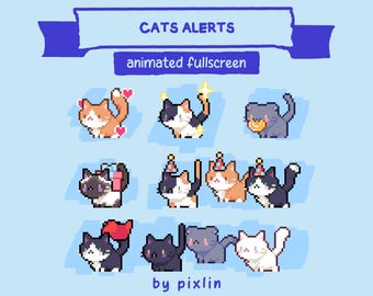 Animazioni di gatti per avvisi Twitch / Sovrapposizioni per streaming con gattini (8x)