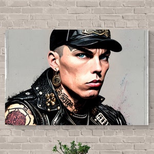 Modern Art Punk Rocker Poster Punk Wall Art Punk Wearing Leather Wall Decor Tattoos Contemporary Art Rocker Illustration Print for Room