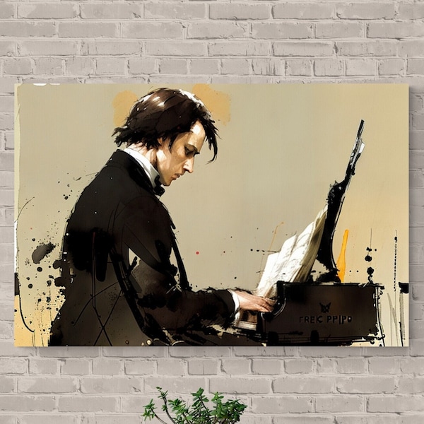 Modern Art Chopin Poster Frederic Chopin Wall Art Chopin Playing Piano Wall Decor Classical Composer Art Classical Music Illustration Print