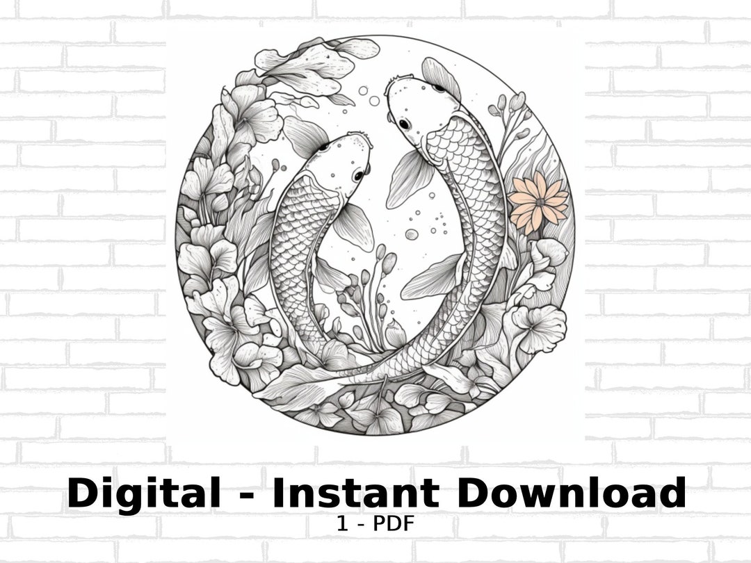 Koi Fish Coloring Page Digital Coloring Page Koi Fish - Etsy