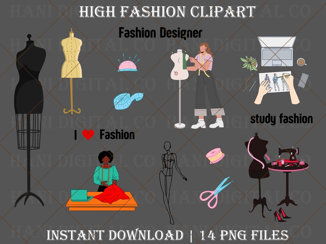 High Fashion Clipart, Fashion Clipart, Fashion Design Bundle, Fashion ...